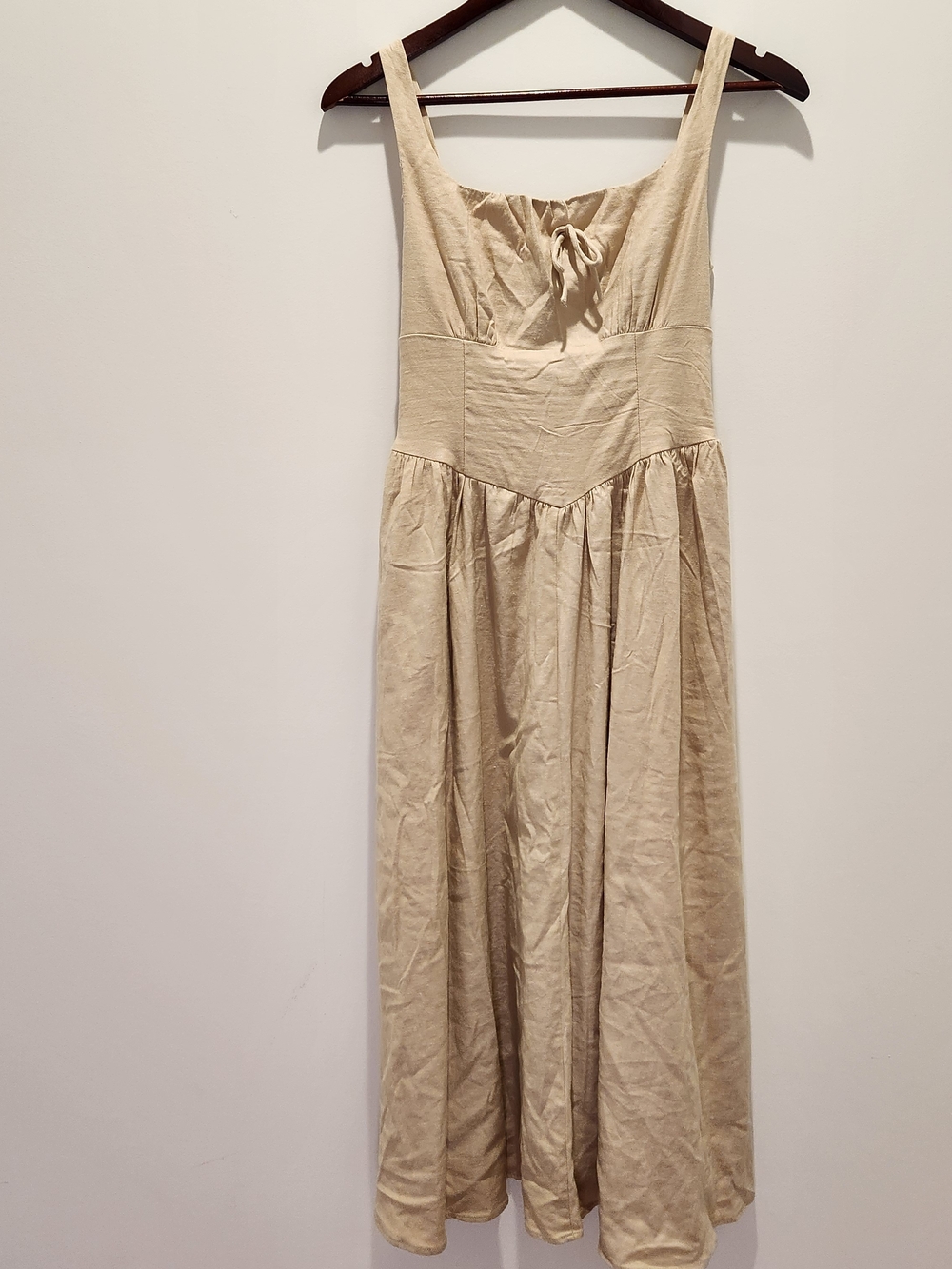 House of Harlow 1960 Cream Midi Basque Waist Linen Blend Dress